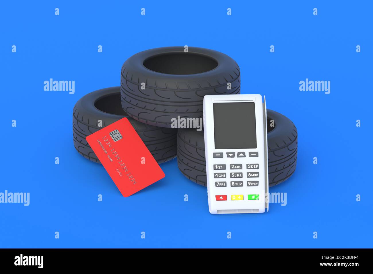 Car tires near the cash register. Sale of car parts. Service maintenance. Wholesale supply