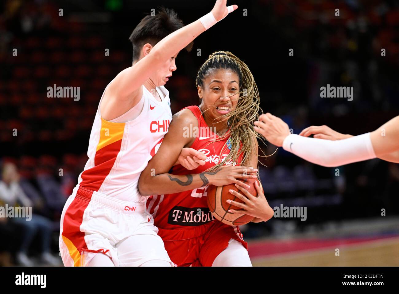 26th September 2022;  Sydney, Homebush, New South Wales, Australia, Women's World Cup Basketball, China versus Puerto Rico; Arella Guirantes of Puerto Rico attempts to dribble past Weina Jin of China Stock Photo