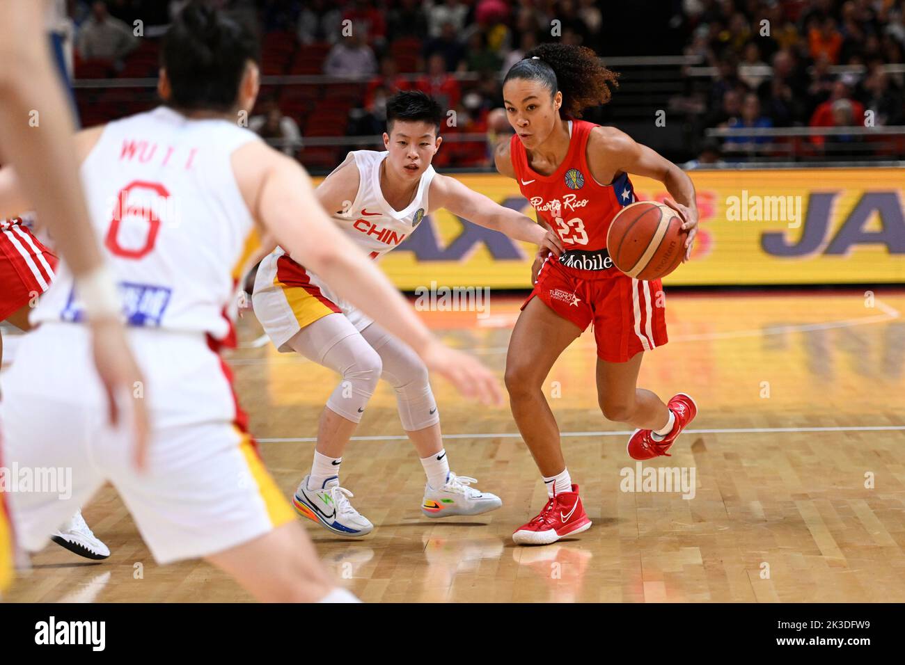 26th September 2022;  Sydney, Homebush, New South Wales, Australia, Women's World Cup Basketball, China versus Puerto Rico; Trinity San Antonio of Puerto Rico takers on the Chinese defence Stock Photo