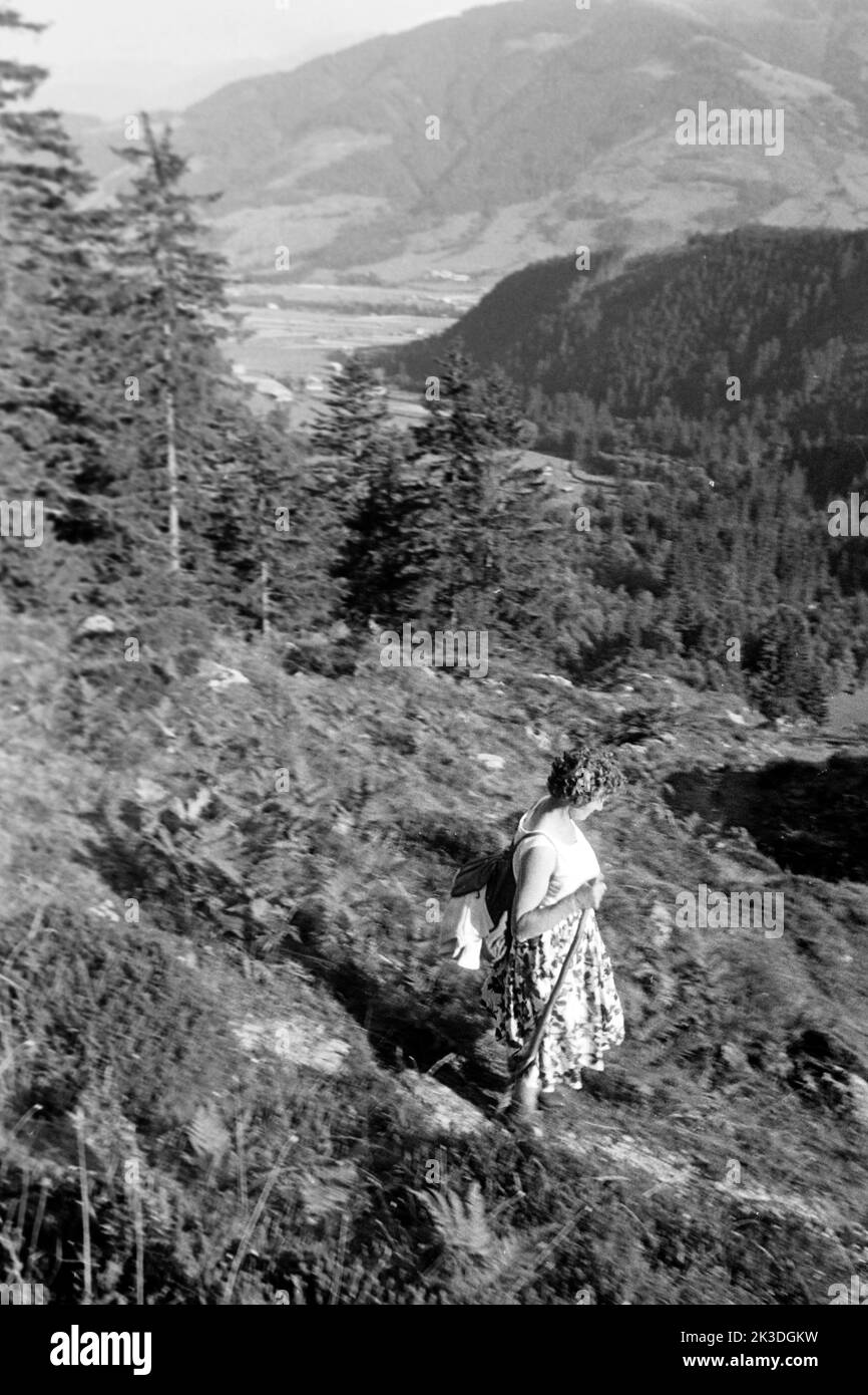 Wandern im Saalfeldener Becken, Salzburger Land, 1960. Hiking the Saalfelden Basin, Salzburg region, 1960. Stock Photo