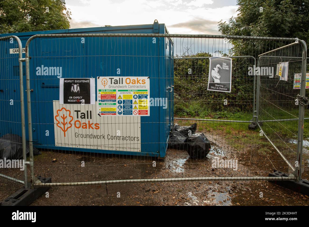 Tilehurst, UK. 26th September, 2022. Protest posters are pictured