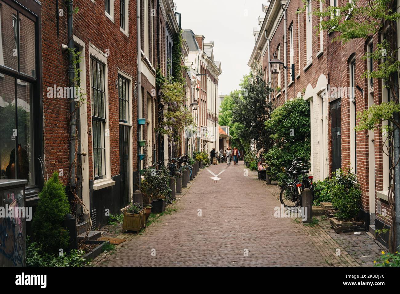 Haarlem, Netherlands - May 07,2022: Picturesque narrow street in historic centre Stock Photo