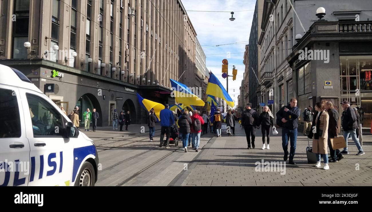 Helsinki, Ukraine, 25/09/2022, Ukranian  Protest against Russia in Helsinki.Credit: Vami Raitas/ Alamy live news Stock Photo