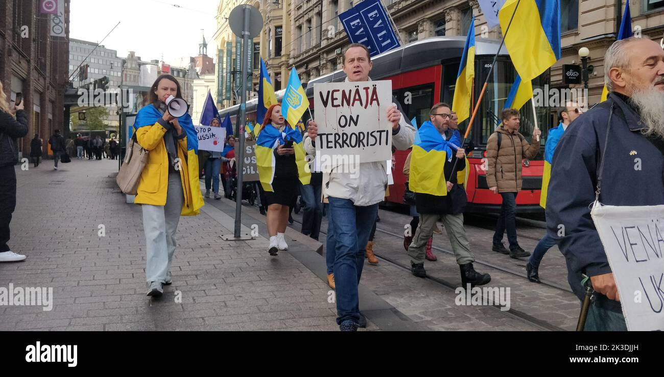 Helsinki, Ukraine, 25/09/2022, Ukranian  Protest against Russia in Helsinki.Credit: Vami Raitas/ Alamy live news Stock Photo