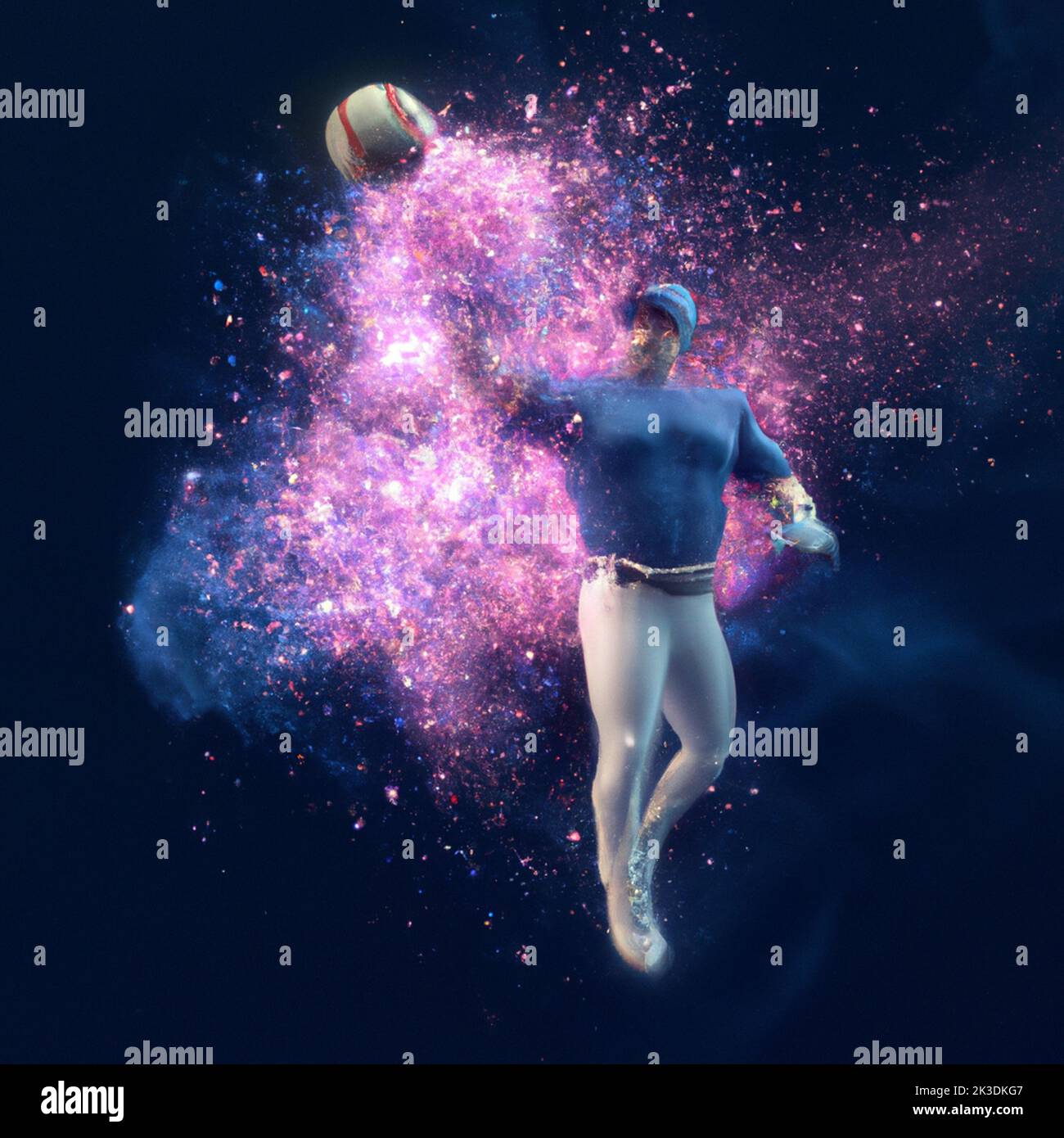 a baseball player swinging the ball hitting with the club, depicted as