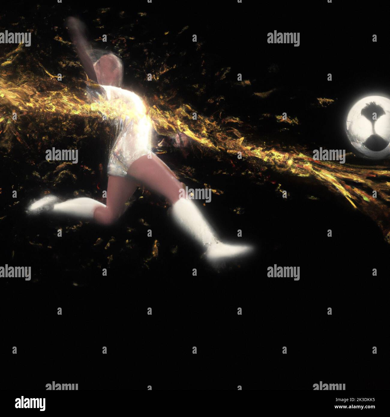 soccer player striking the ball, depicted as an explosion of ultra