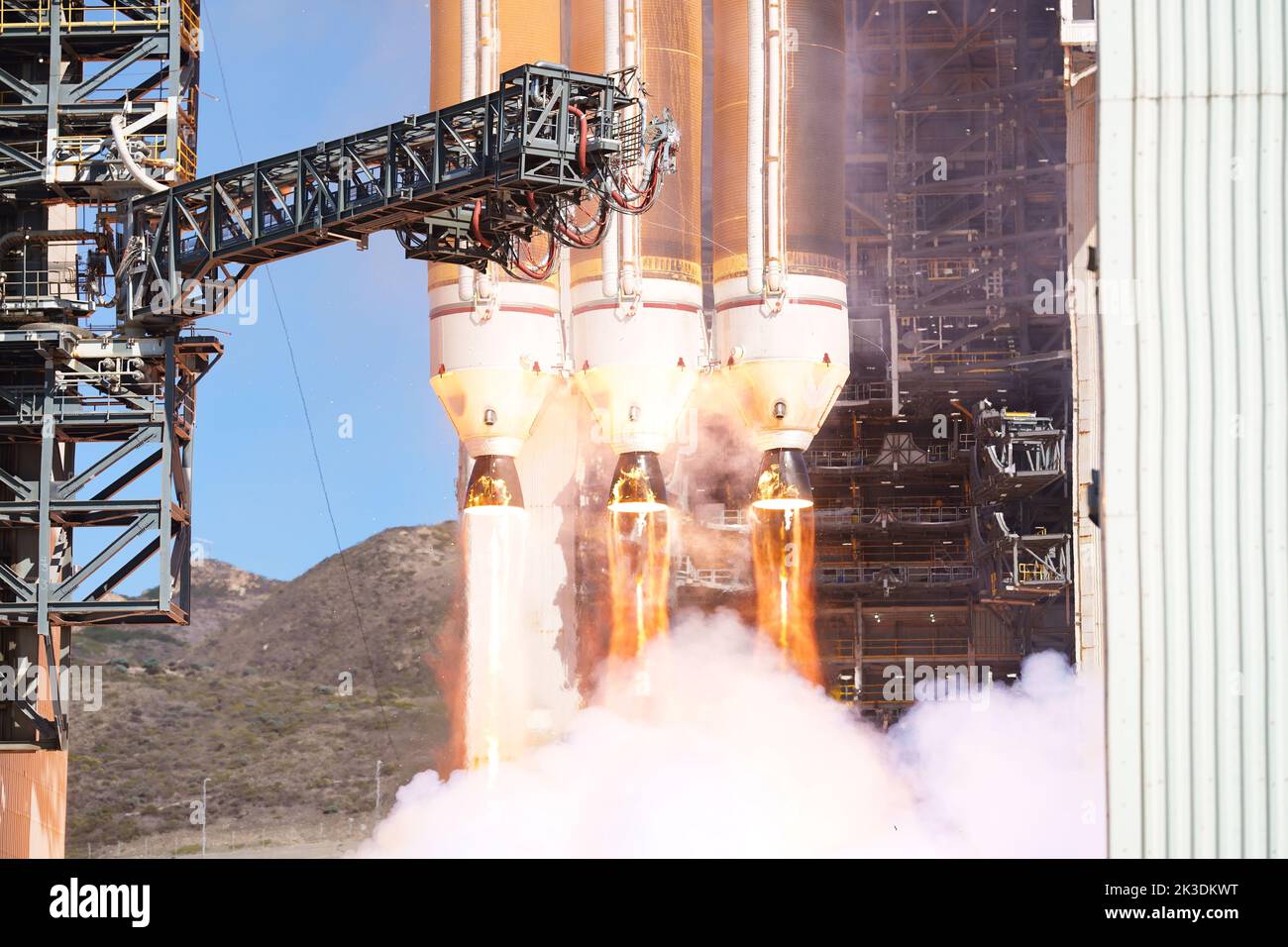 Sep 24, 2022; Lompoc, California, USA; The Delta IV Heavy rocket launches from Vandenberg Space