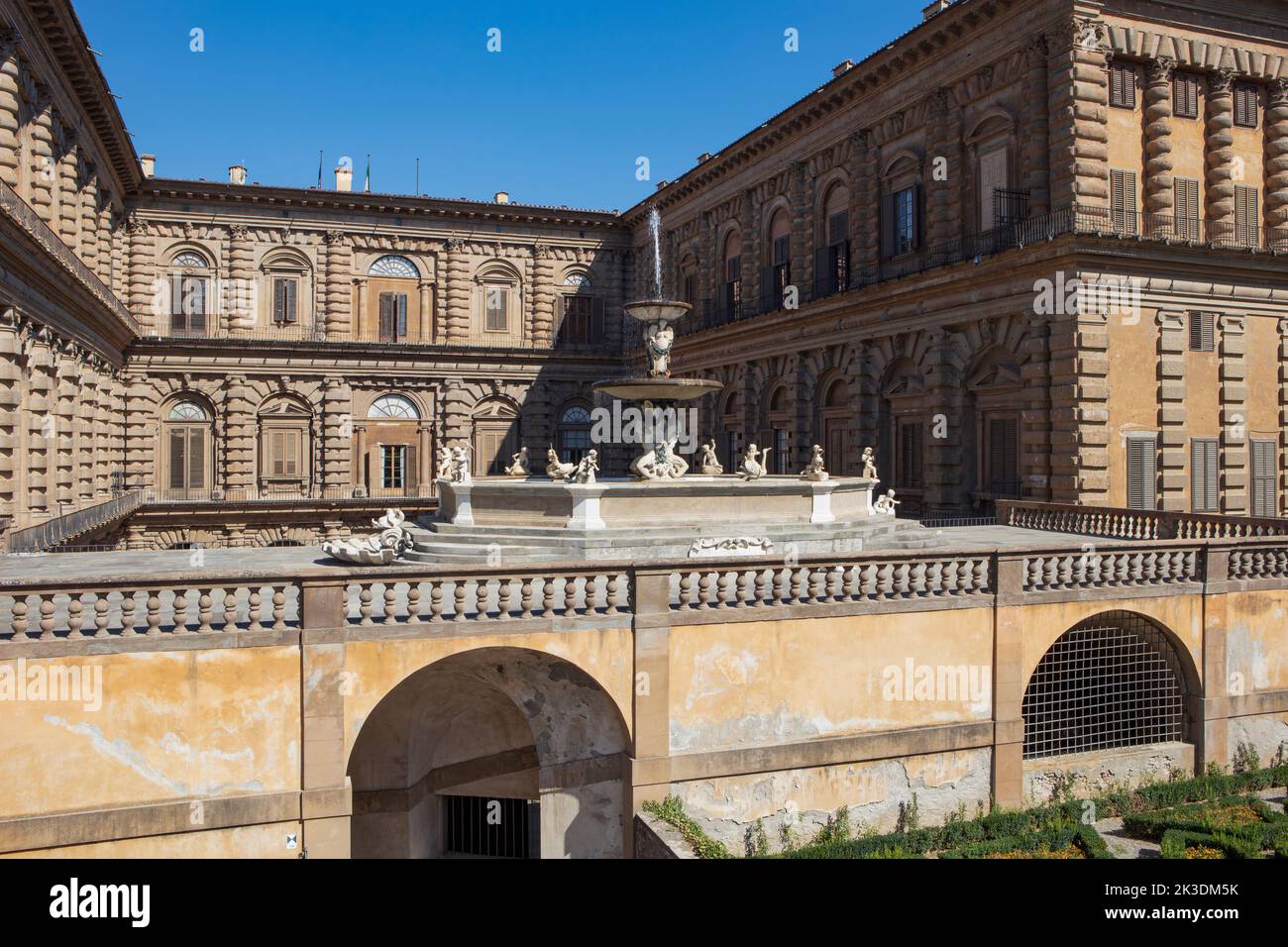 View of the majestic renaissance courtyard facades of the Pitti Palace ...