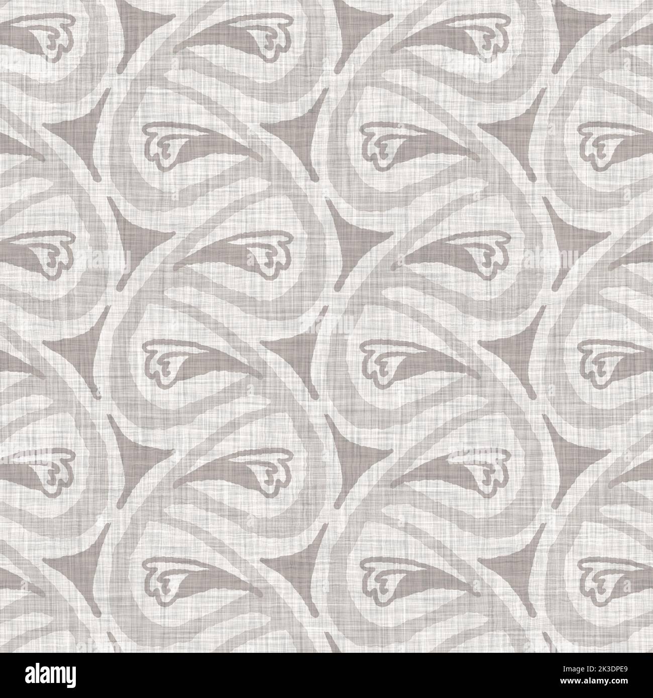 French grey doodle motif linen seamless pattern. Tonal country cottage ...
