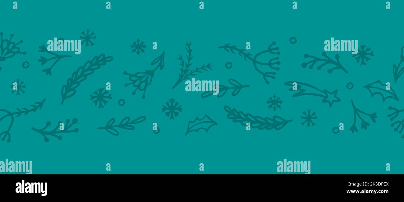 Hand drawn branches and snowflakes, vector seamless border. Christmas ...