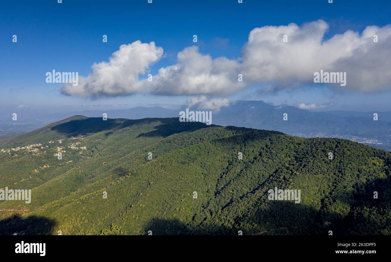 Aerial view of the Montnegre mountain from the southern face, in the Maresme region (Barcelona, Catalonia, Spain) ESP: Vista aérea del Montnegre Stock Photo