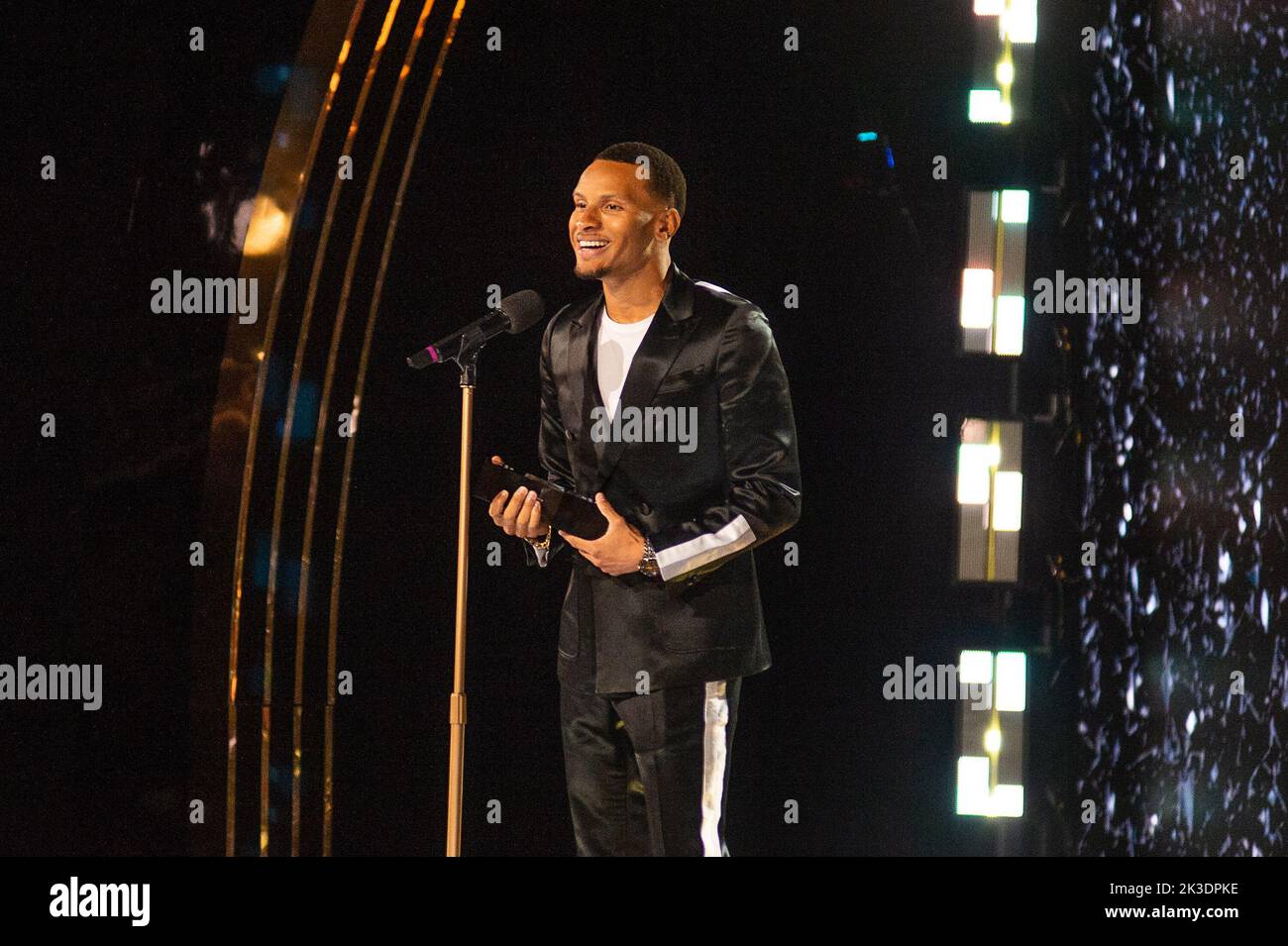 Canadian sprinter and Olympic medallist, Andre De Grasse, holds the ...