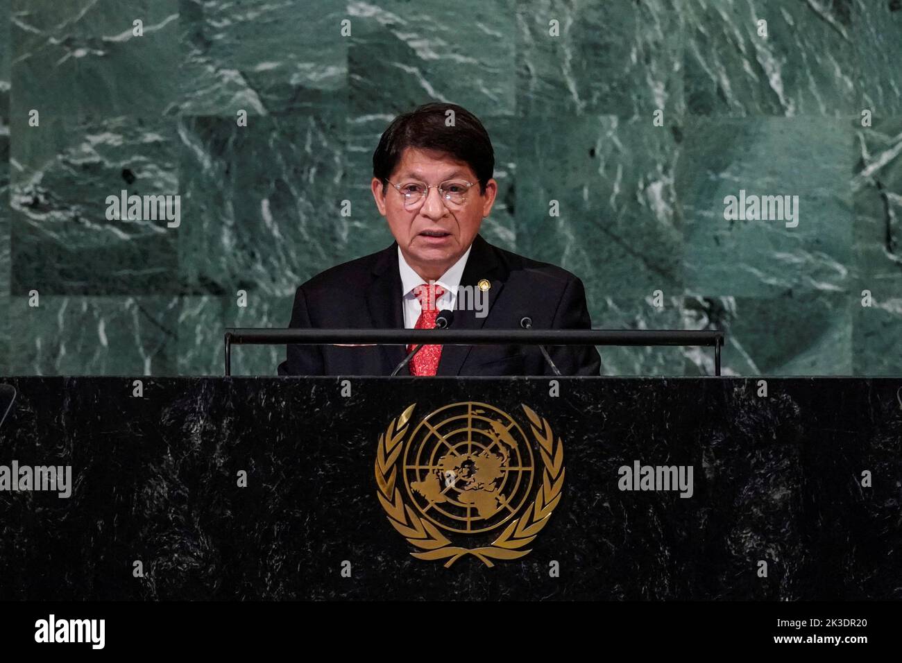 Nicaraguan Foreign Minister Denis Moncada Colindres addresses the 77th Session of the United Nations General Assembly at U.N. Headquarters in New York City, U.S., September 26, 2022. REUTERS/Eduardo Munoz Stock Photo