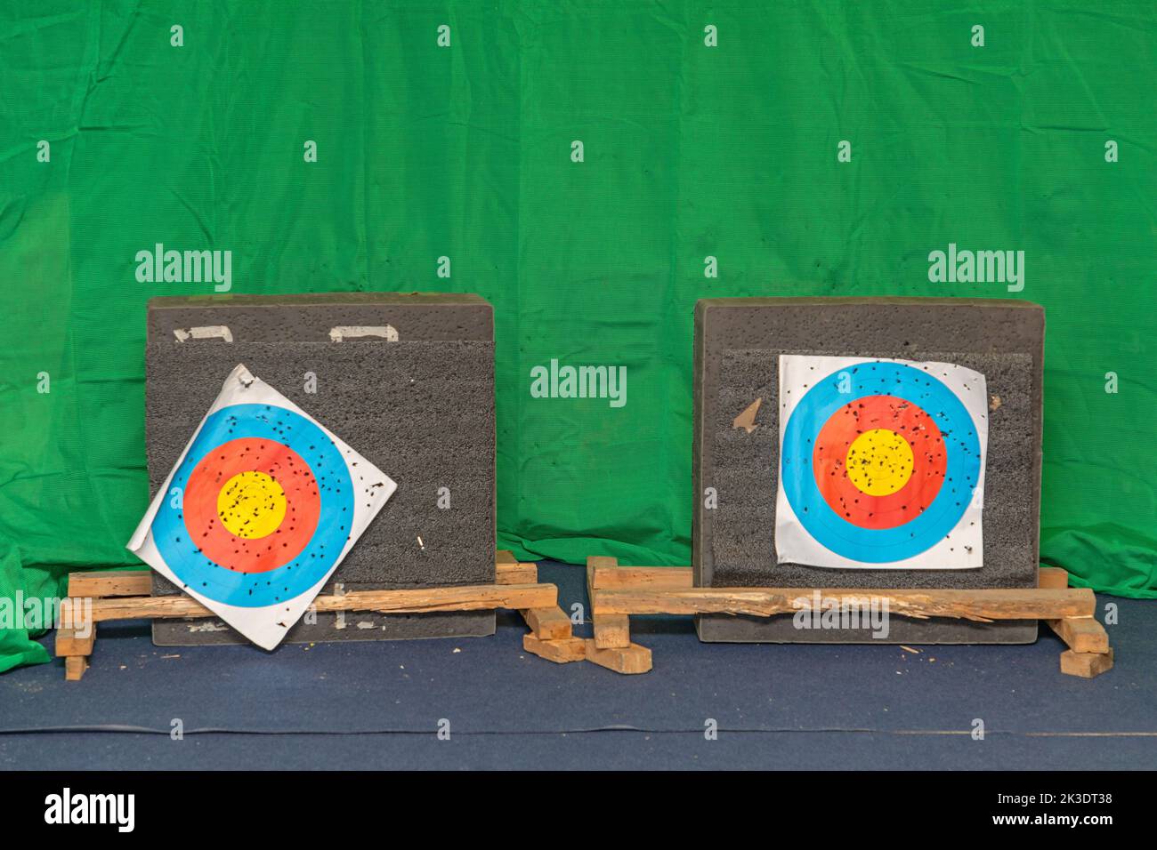 Archery Sports Target Blocks With Many Holes Indoor Range Stock Photo