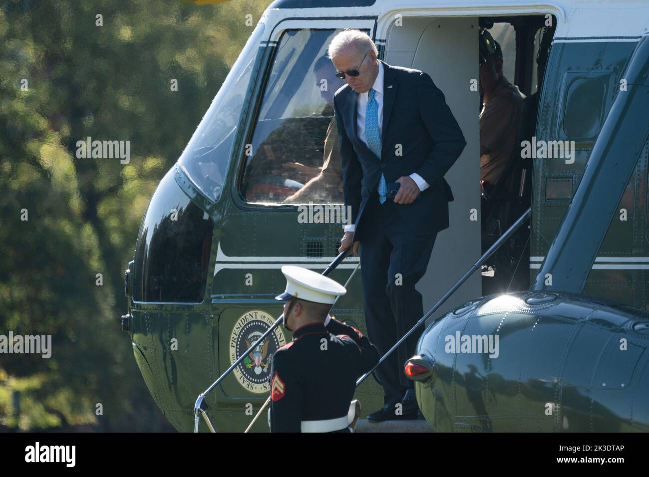 Washington, United States. 26th Sep, 2022. United States President Joe Biden returns to the White House in Washington, DC via Fort McNair after a trip to Wilmington, DE, on Monday, September 26, 2022. Photo by Chris Kleponis/UPI Credit: UPI/Alamy Live News Stock Photo