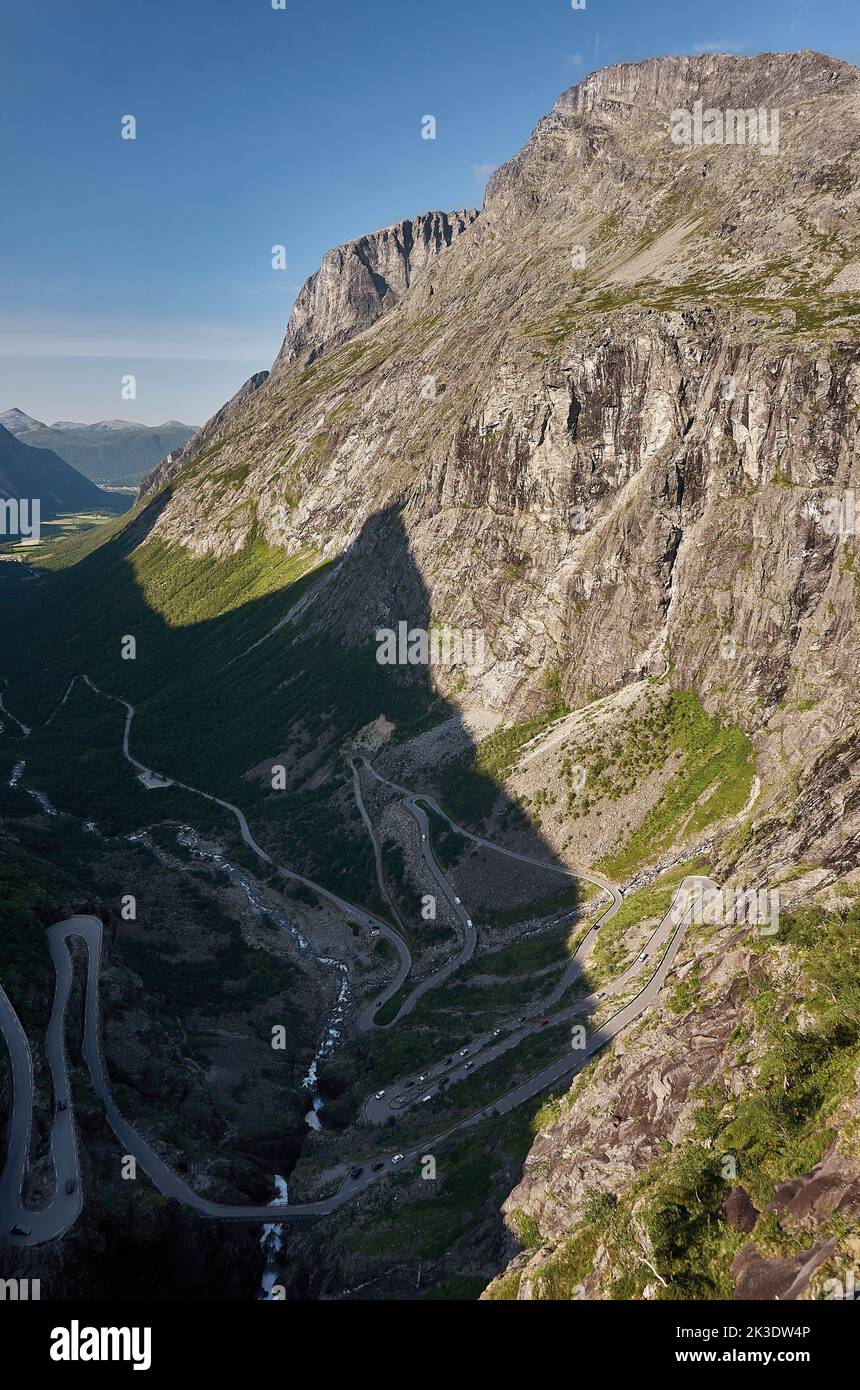 Trollstigen mountain road & Øvstestølbrua, Rauma, Møre og Romsdal, Norway. Stock Photo