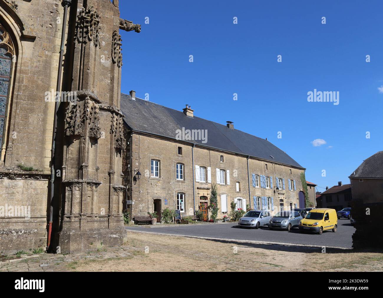 MONTMEDY, FRANCE, 3 AUGUST 2022: View of tourist office and village of Avioth, near Montmedy in the Meuse area of France. Avioth is home to the Basili Stock Photo