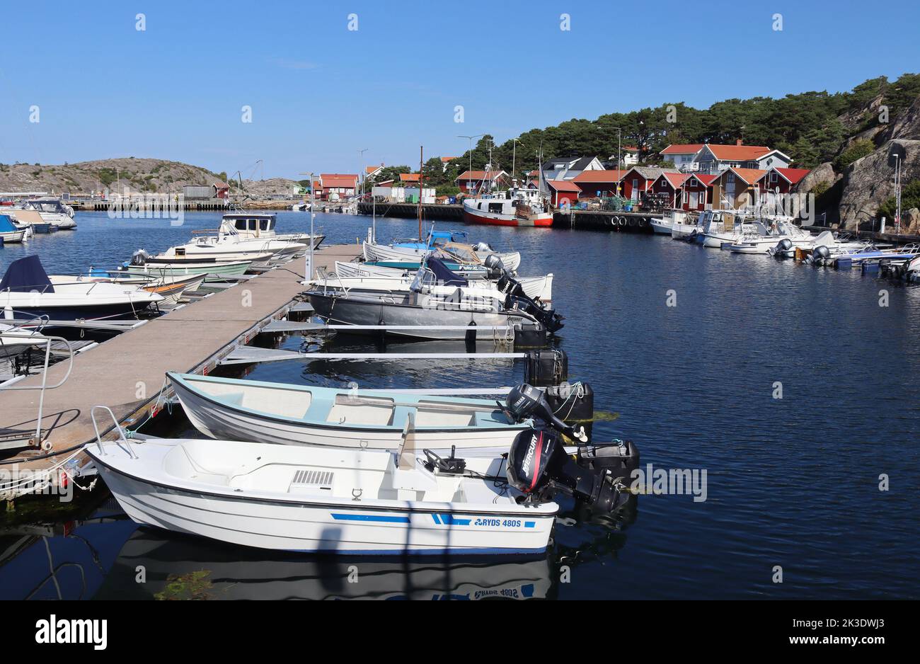 RESO, SWEDEN, 25 AUGUST 2022: View of the harbour on the island of Resö, In Tanum, Sweden. Resö is the southern entrance to the Kosterhavet Marine Nat Stock Photo