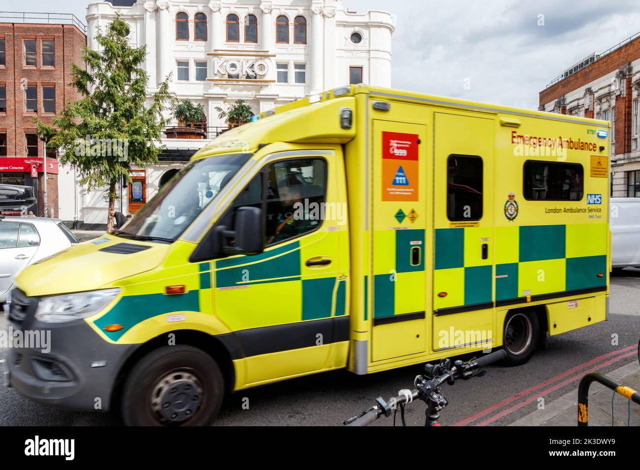 An emergency ambulance speeding on its way to an incident, Camden, London, UK Stock Photo