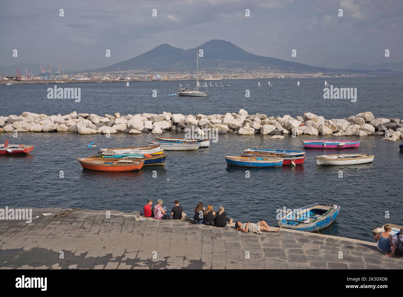 Views of the seafront and Vesubios volcano in Naples; Napoli; Italy Stock Photo