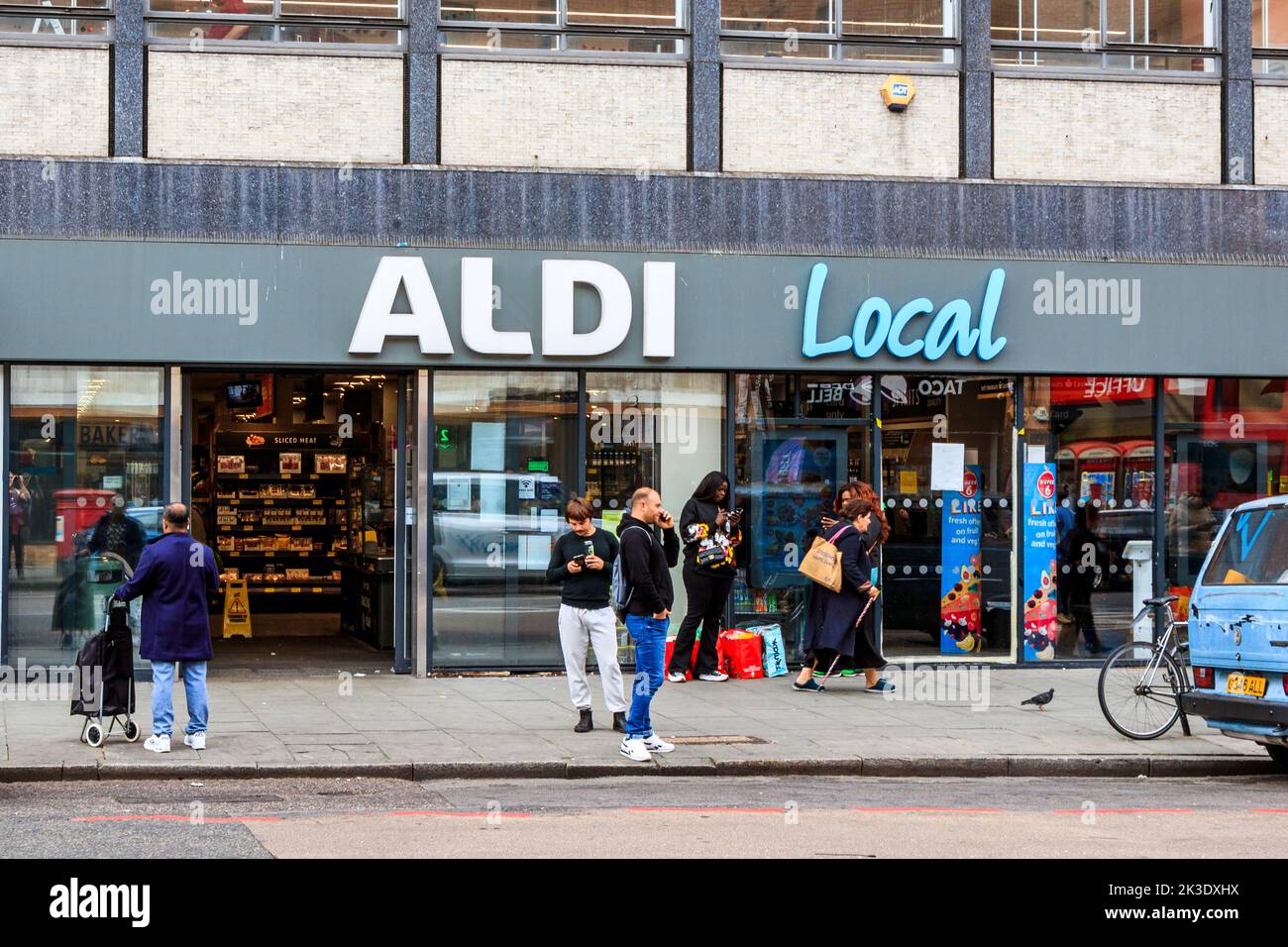 A branch of Aldi supermarket on Camden High Street, London, UK Stock Photo