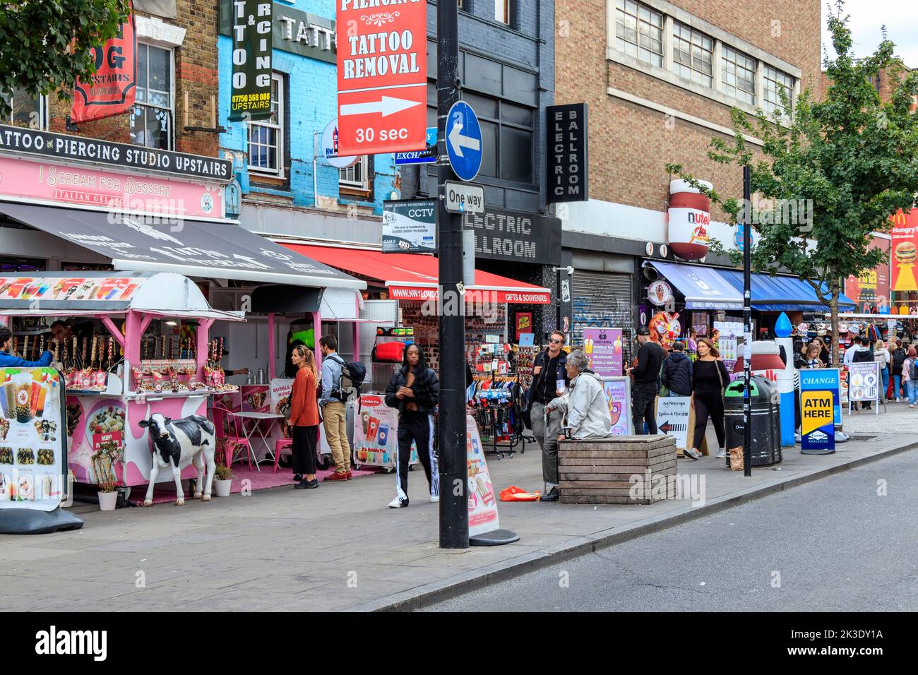 Shops and stalls in Camden High Street, London, UK Stock Photo
