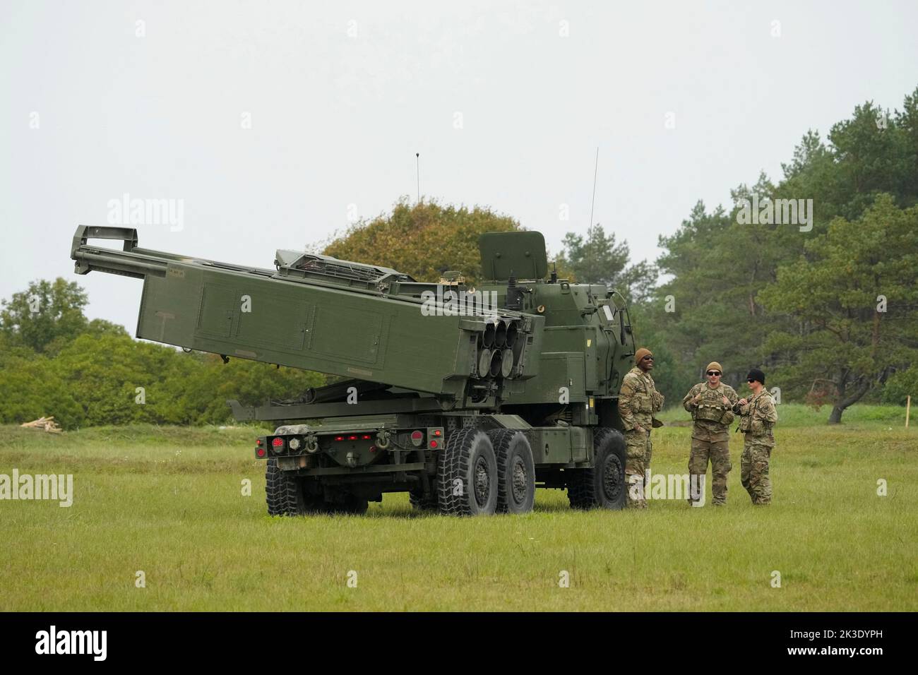 A M142 High Mobility Artillery Rocket System (HIMARS) takes part in a military exercise near Liepaja, Latvia September 26, 2022. REUTERS/Ints Kalnins Stock Photo