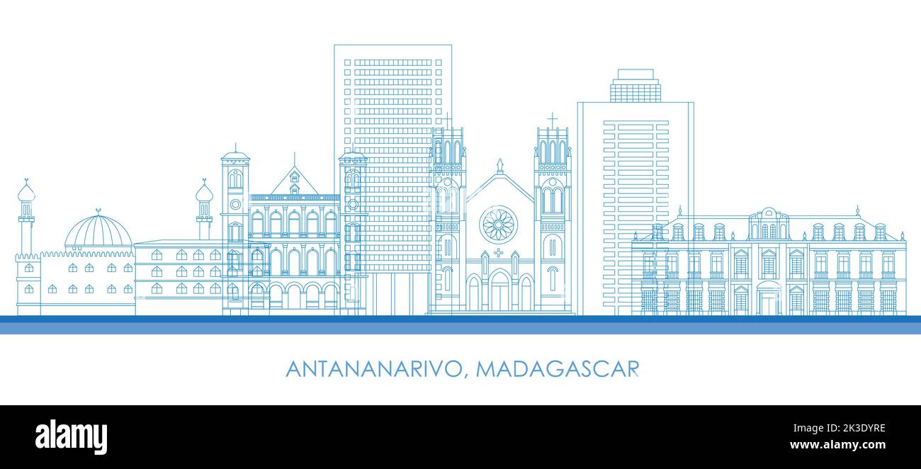 Outline Skyline panorama of city of Antananarivo, Madagascar - vector illustration Stock Vector