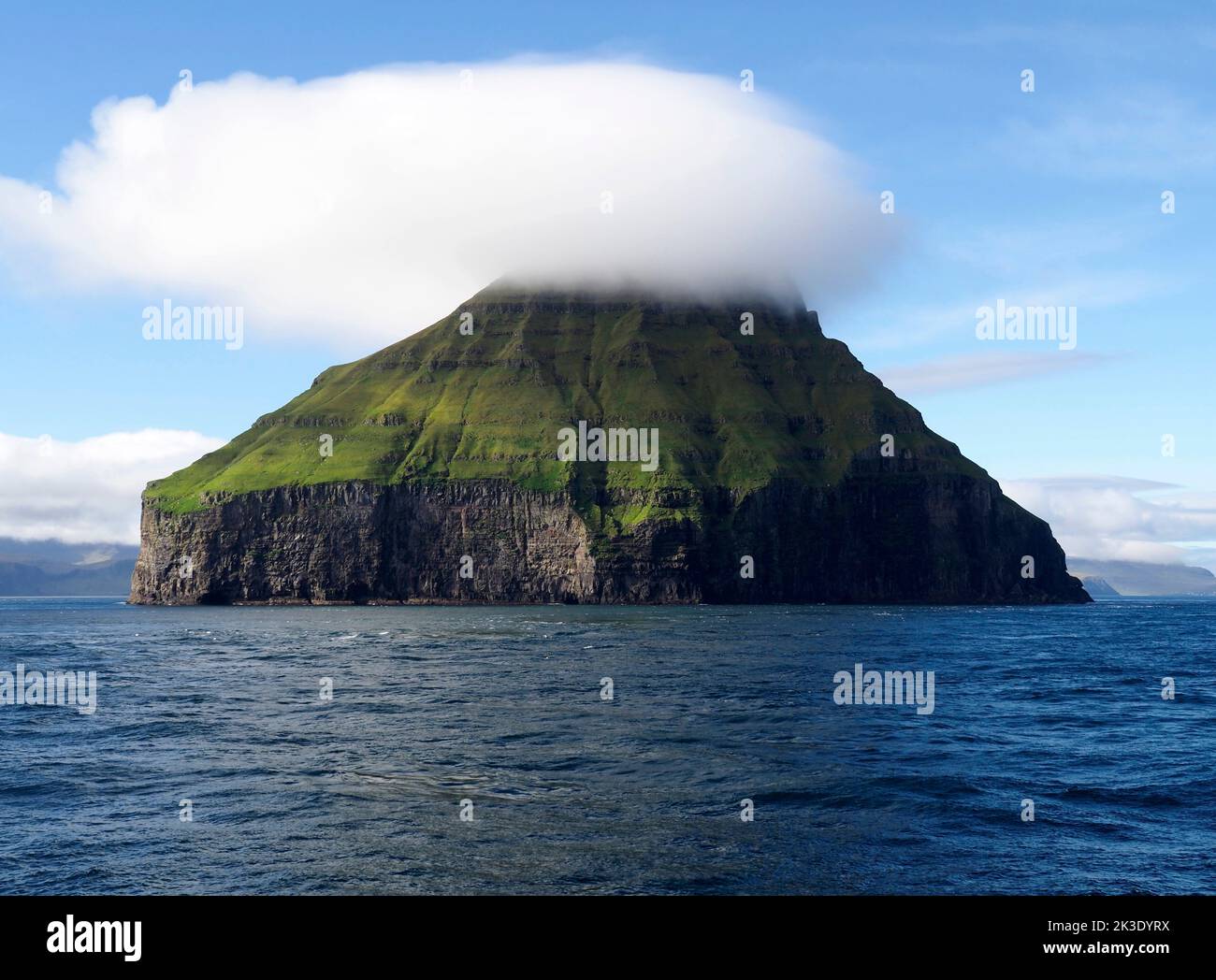 Litla Dimun from Suðuroy ferry, Faroes Stock Photo