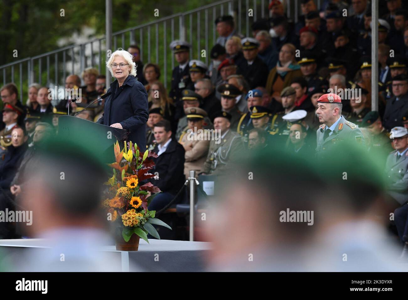 German Defence Minister Christine Lambrecht speaks, as she attends a roll call of the Territorial Command of the German armed forces Bundeswehr, at the Julius-Leber-Kaserne military barracks, in Berlin, Germany September 26, 2022. REUTERS/Annegret Hilse Stock Photo