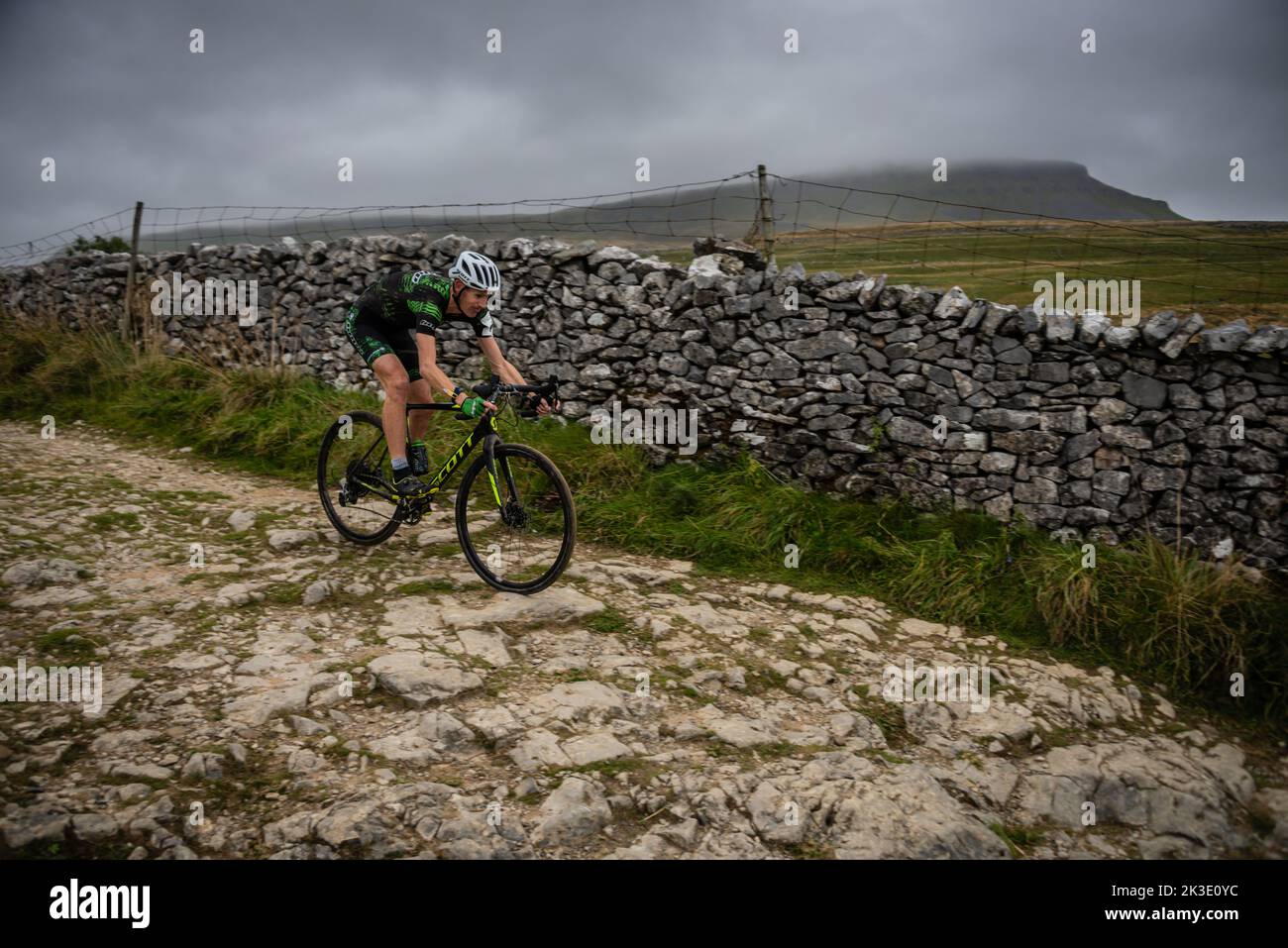 Rob Jebb, Hope Factory Racing team, Winner of the 2022 3 Peaks cyclocross, Horton in Ribblesdale, Yorkshire Dales, UK. Stock Photo
