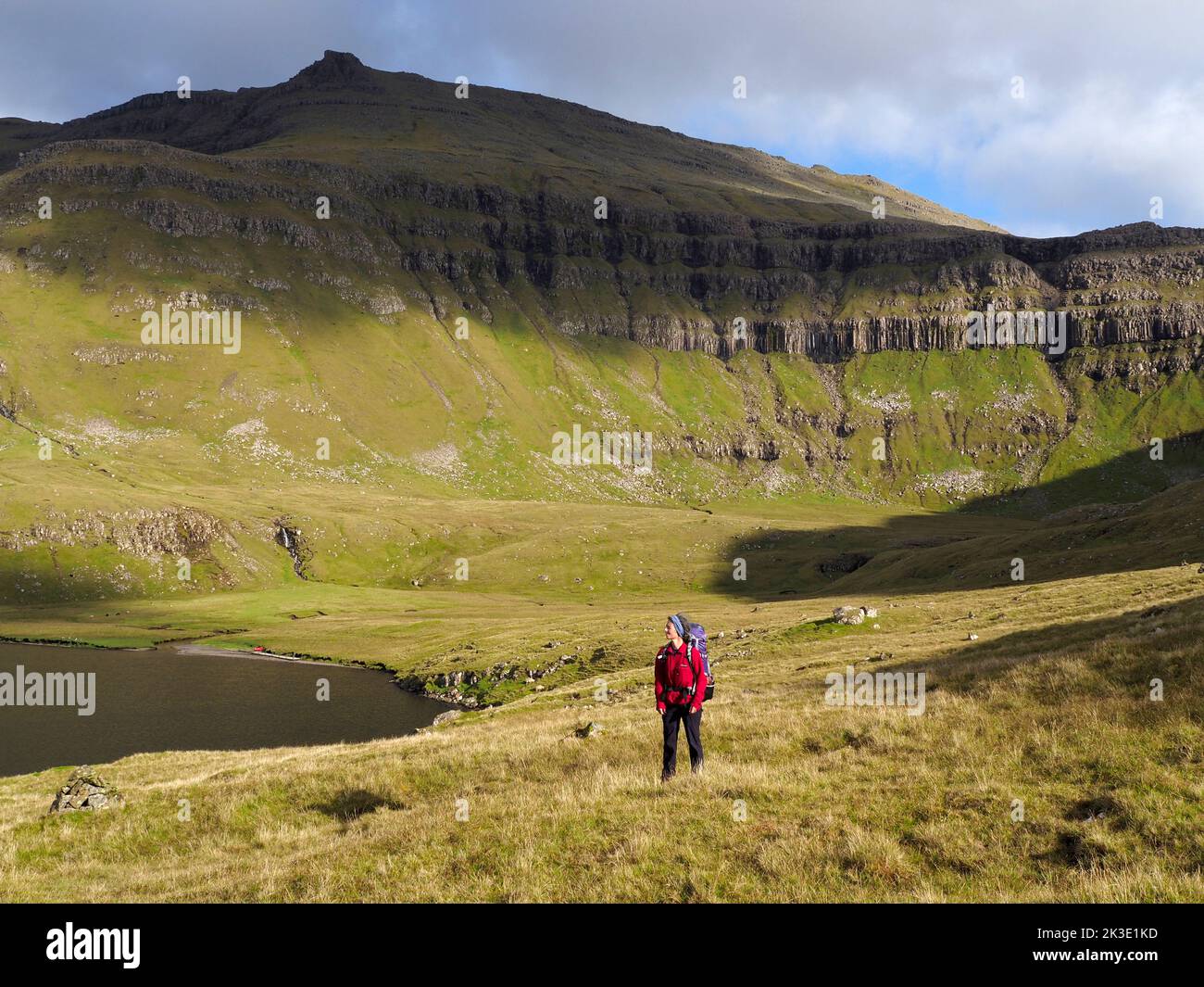 Hiking near Famjin, Suðuroy, Faroes Stock Photo
