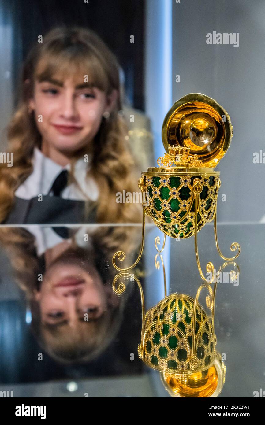London, UK. 26 Sep 2022. For the UNICEF Children's Emergency Fund - from Octopussy, a gold-plated and Swarovski-encrusted prop egg from Asprey, in the style of Fabergé (estimate: £6,000-10,000) - To mark the 60th anniversary of the James Bond films, Christie's and EON Productions are holding a charity sale, Sixty Years of James Bond including a total of 60 lots. The live sale (28th Sept) comprises vehicles, watches, costumes and props associated with the 25th film No Time To Die six lots offered celebrating each of the six James Bonds. The online sale is open for bidding James Bond Day on 5 Oc Stock Photo