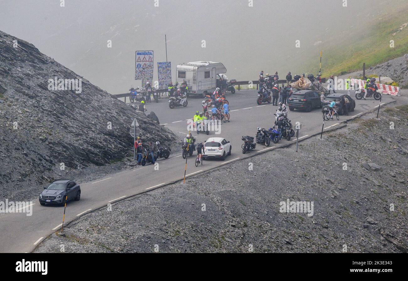 Col d'Agnel in July, early on a sunday morning. French Alps. Stock Photo