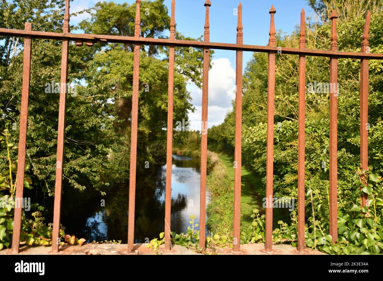 Fence on bridge, River Barrow, Athy, County Kildare, Ireland Stock
