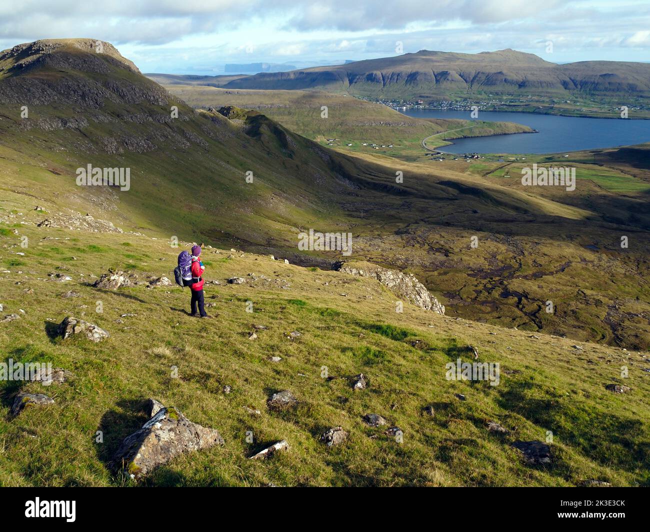 Hiking near Oravik, Suðuroy, Faroes Stock Photo