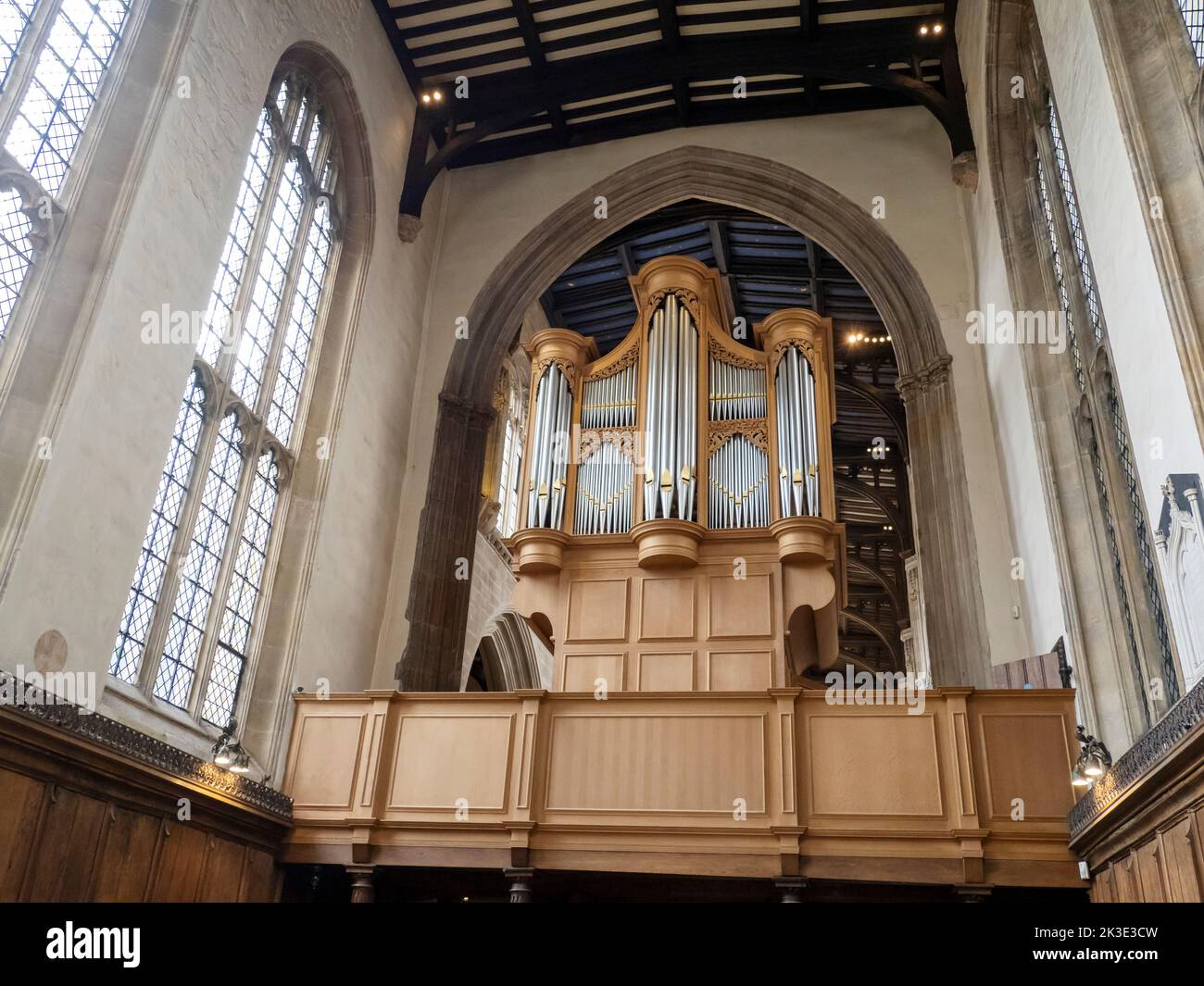 The organ in the University Church of St Mary the Virgin in Oxford, Oxfordshire, UK. Stock Photo