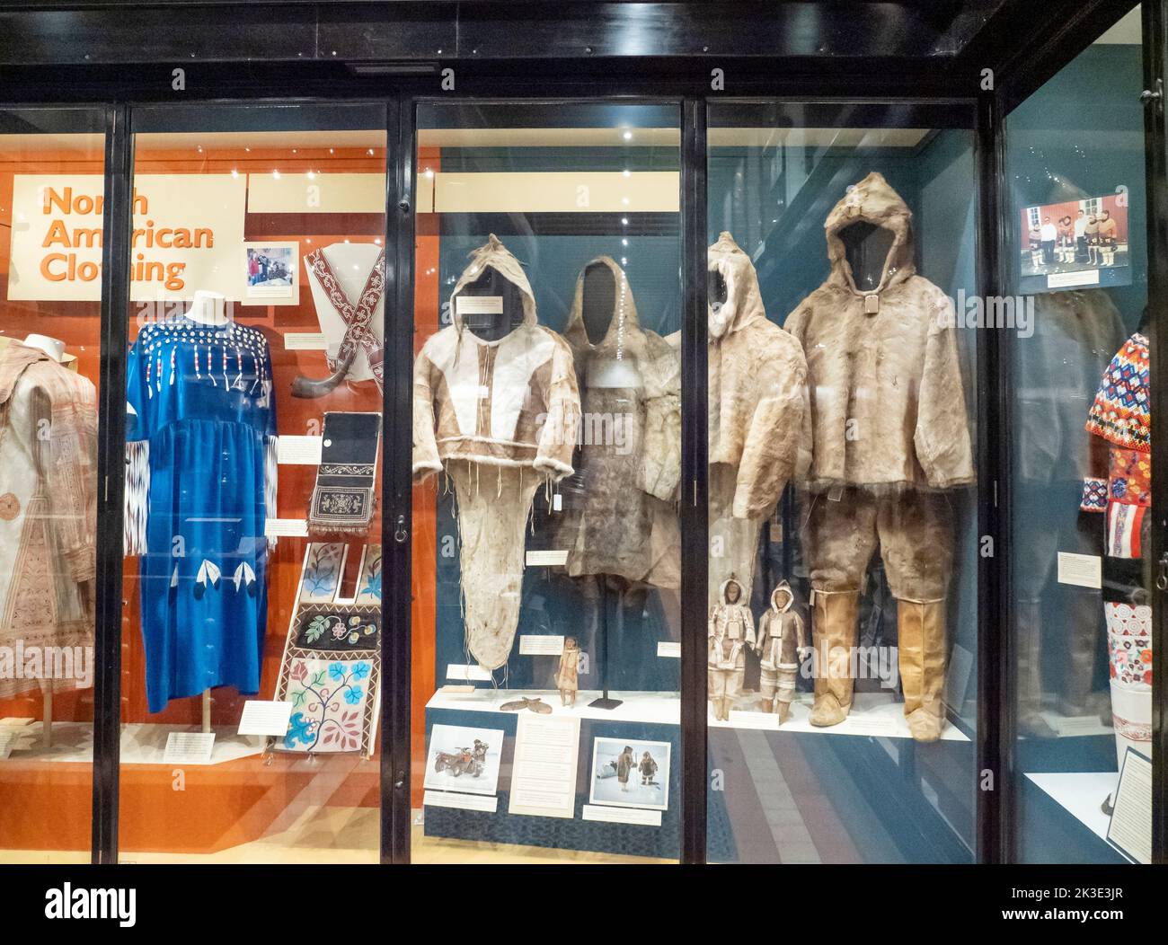 Native American and Inuit clothing in the Pitt Rivers Museum, Oxford, Oxfordshire, UK. Stock Photo