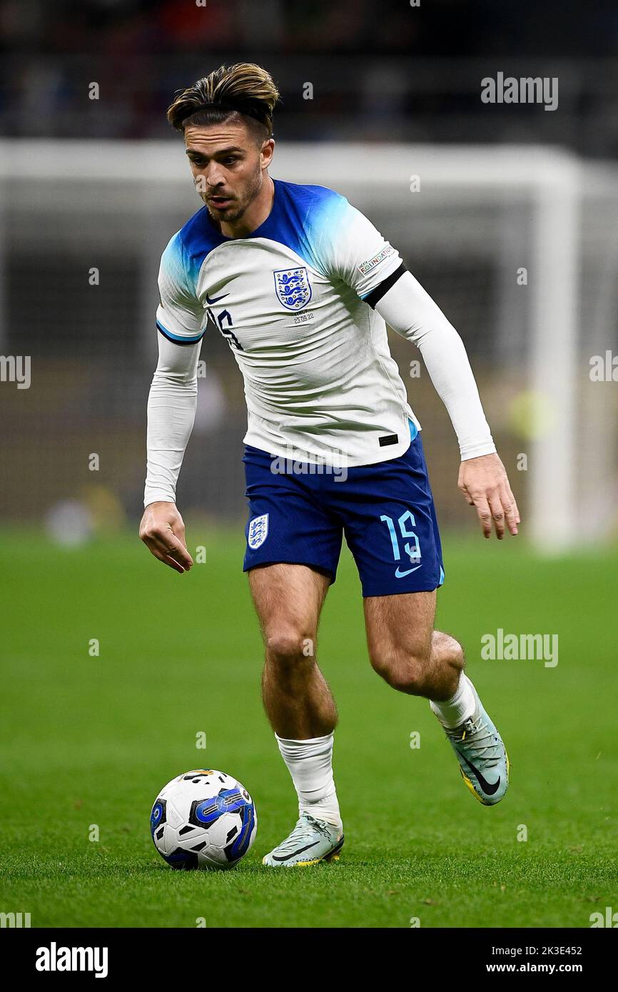 Milan, Italy. 23 September 2022. Jack Grealish of England in action during the UEFA Nations League football match between Italy and England. Italy won 1-0 over Enlgand. Credit: Nicolò Campo/Alamy Live News Stock Photo