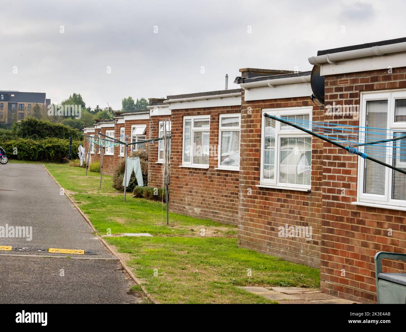 Holiday chalets in a 1960's style hoilday village at Totland on the Isle of White, UK. Stock Photo