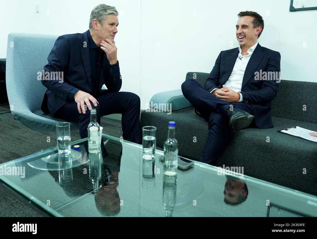 Labour leader Sir Keir Starmer (left) with former footballer Gary Neville before speaking at the Labour Party Conference at the ACC Liverpool. Picture date: Monday September 26, 2022. Stock Photo
