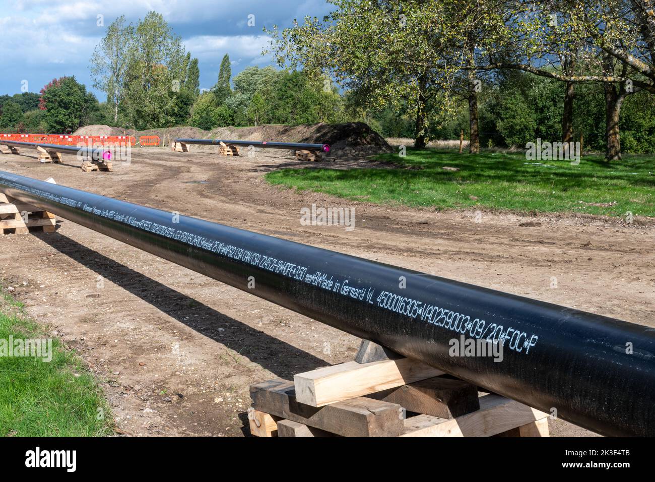 Esso Southampton to London pipeline project, replacement aviation fuel pipeline work in Southwood Country Park, Farnborough, Hampshire England UK 2022 Stock Photo