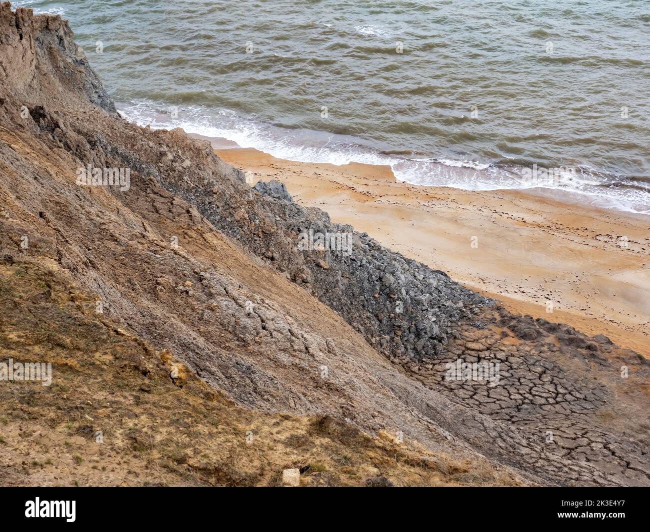 Collapsing soft coastal cliffs at Atherfield point on the Isle of White, UK. Stock Photo