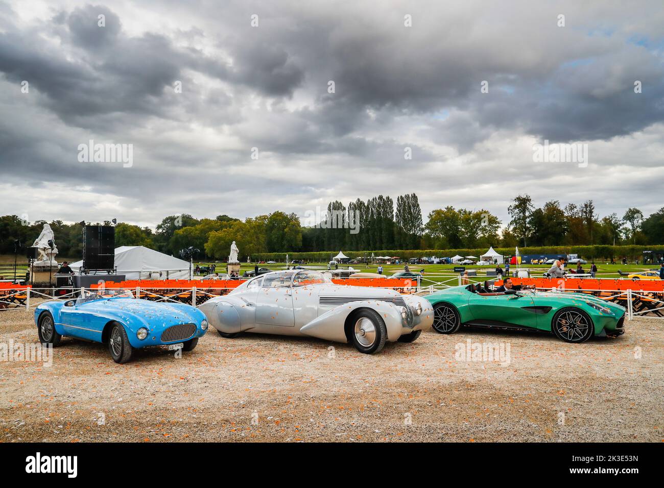 best of show Talbot-Lago T26 GS Barchetta Motto Hispano-Suiza H6C Dubonnet Xenia Aston Martin DBR22 during the 6th edition of the Chantilly Arts & Elegance - Richard Mille at the Domaine du Château de Chantilly, from September 24 to 25, 2025, in Chantilly, France - Photo Antonin Vincent / DPPI Stock Photo
