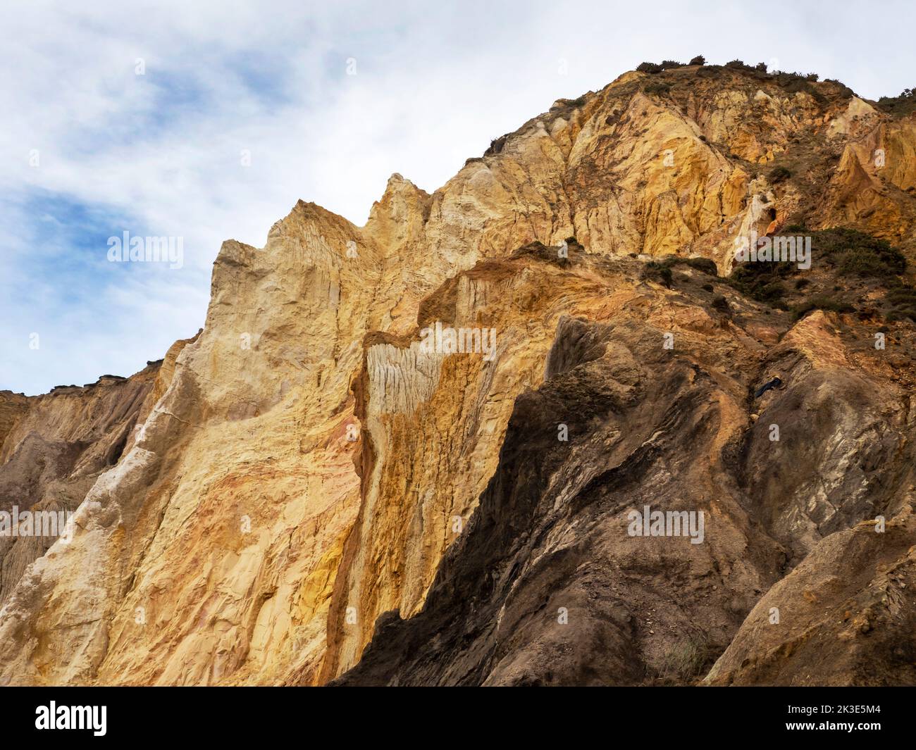The famous multi coloured sandstone sea cliffs at Alum bay on the Isle of White, UK. Stock Photo