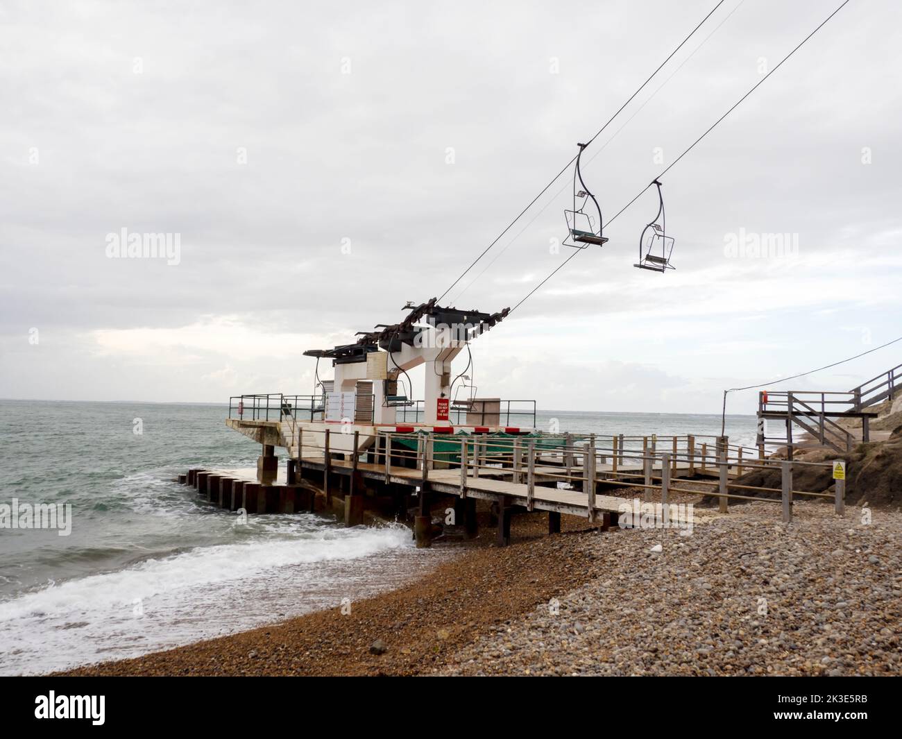 A chairlift down to Alum bay on the Isle of White, UK. Stock Photo