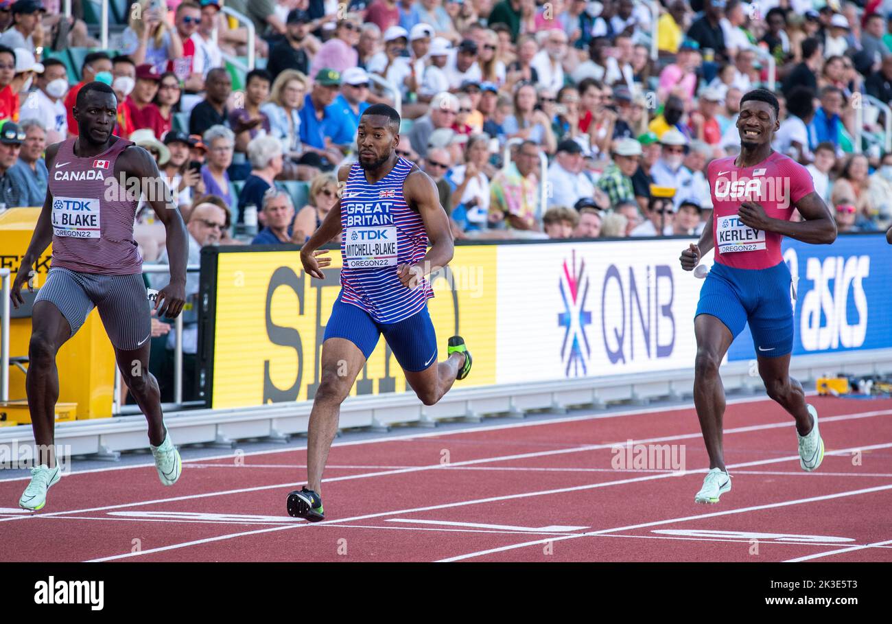 Jerome Blake, Nethaneel MitchellBlake and Fred Kerley competing in the