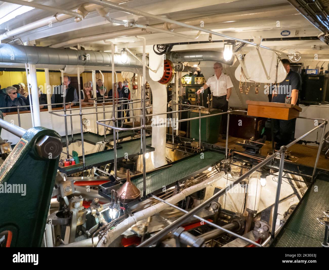The engine roon of the Waverley, the UK's only seagoing paddle steamer, in Yarmouth, Isle of White, UK. Stock Photo