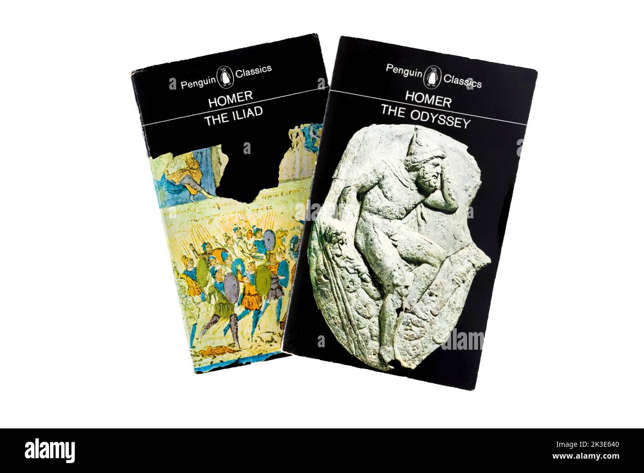 Two paperback copies of The Iliad and The Odyssey by Homer. Published 1976 & first written in the 8th century BC. Stock Photo