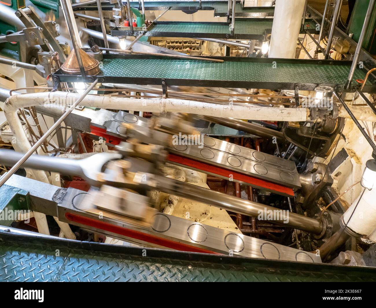 The engine roon of the Waverley, the UK's only seagoing paddle steamer, in Yarmouth, Isle of White, UK. Stock Photo